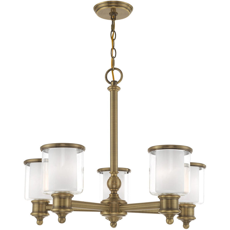 21'' Five Light Dimmable Chandelier With Shades - Antiqued Brass