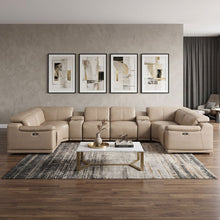 Load image into Gallery viewer, Leather Modular U-Shaped Eight Piece Corner Sectional With Console - Beige
