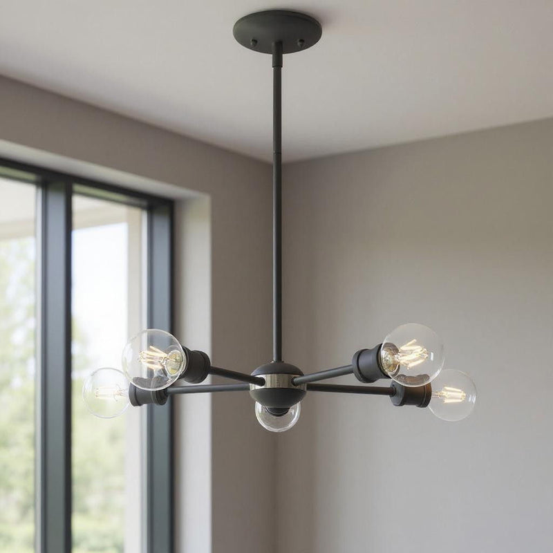 Five Light Dimmable Chandelier With Shades - Gray