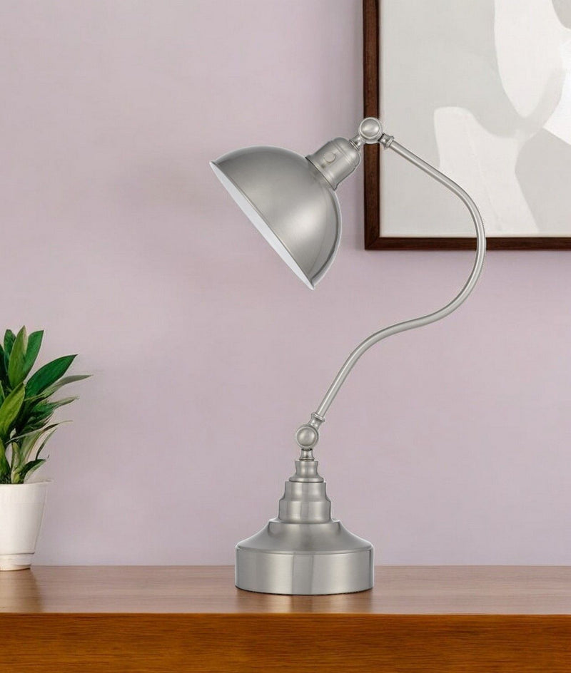 Metal Lantern Desk Table Lamp With Nickel Dome Shade - Nickel