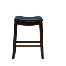 Load image into Gallery viewer, Saddle Counter Stool With Antique Bronze Detailing And High Density Foam - Navy
