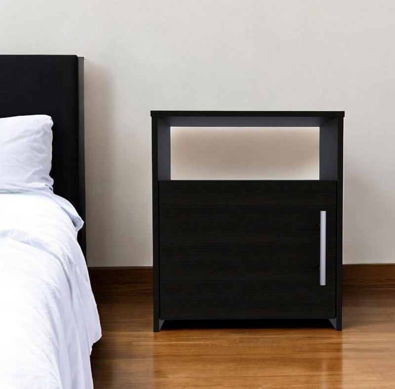 One Cabinet Faux Wood Nightstand - Black