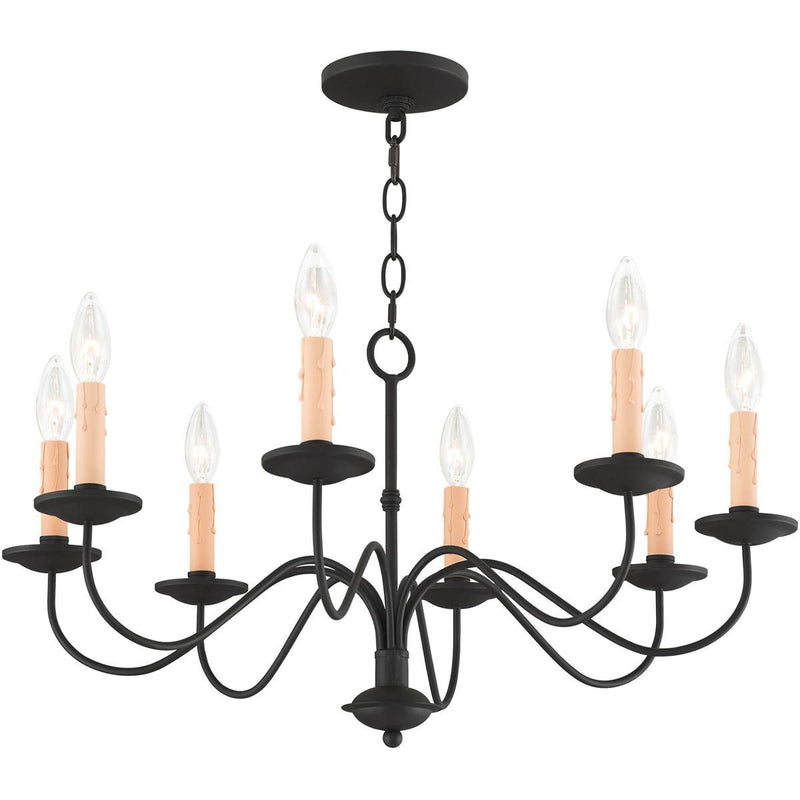 14" Eight Light Dimmable Chandelier With Shades - Black