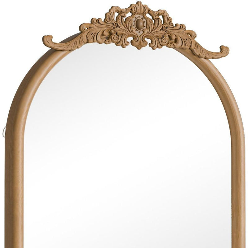 Rattan And Solid Wood Arch Ornate Framed Bathroom Vanity Mirror - Brown