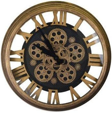 Load image into Gallery viewer, Silent Skeleton Exposed Gear Round Wall Clock (626339) - Antiqued Gold / Black
