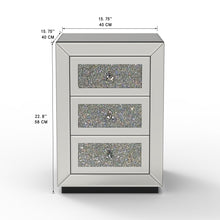 Load image into Gallery viewer, 3 Drawer Nightstand With Glass Accents, Bedside Table For Bedroom - Silver
