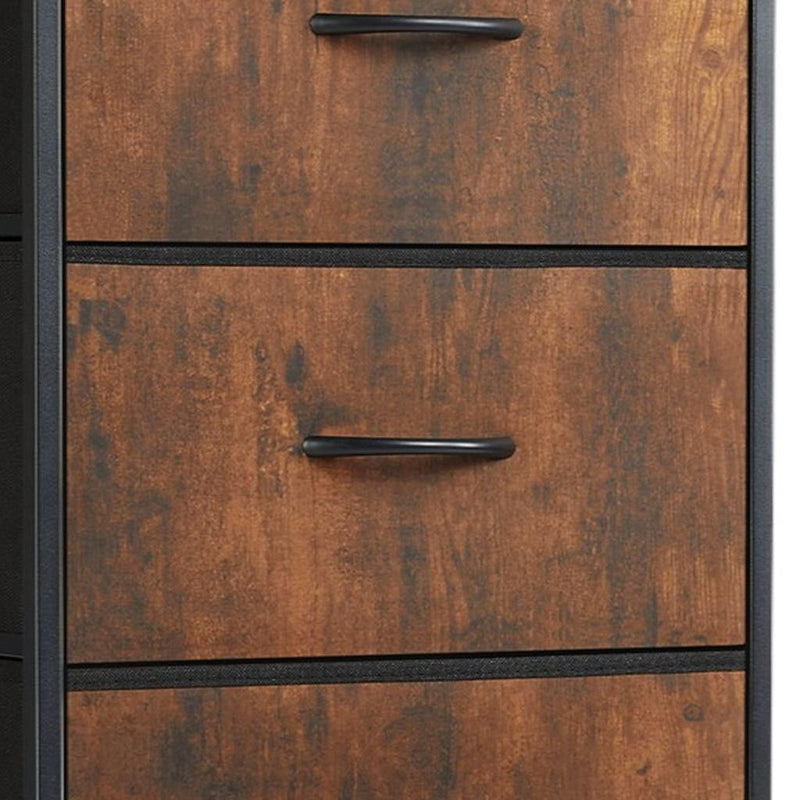 Fabric Metal And Wood Four Drawer Dresser - Black / Brown