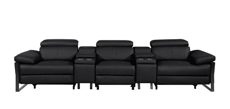 Top Grain Leather Reclining Metal USB Sofa (720342) - Black