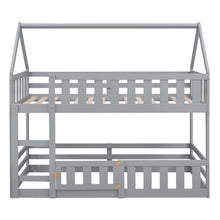 Load image into Gallery viewer, Twin Over Twin House Bunk Bed With Fence And Door
