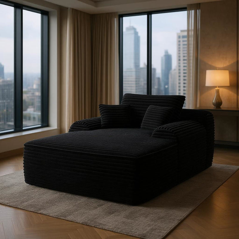 67" Modern Corduroy Oversized Chaise Lounge Chair And Toss Pillows - Black