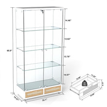 Load image into Gallery viewer, Glass Display Cabinet With LED Lights, Tempered Glass Doors, Large Drawers, 2 Door Storage Case With 4 Shelves - Natural / White
