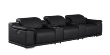 Load image into Gallery viewer, 134" Leather Reclining Stainless Steel USB Sofa - Black
