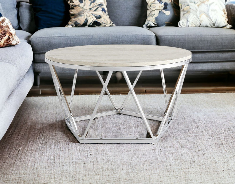 Manufactured Wood And Metal Round Coffee Table - Silver