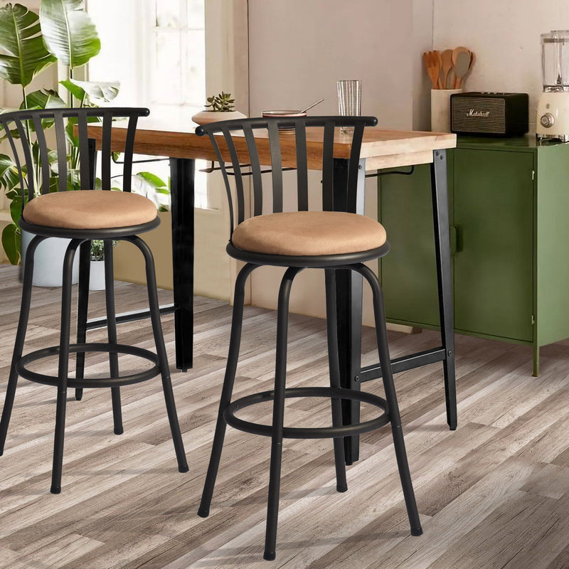 29" Microfiber And Metal Low Back Bar Height Swivel Bar Chairs (Set of 2) - Brown / Black