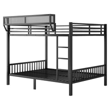 Load image into Gallery viewer, Queen Over Queen Bunk Bed With Ladder And Storage Shelf - Black
