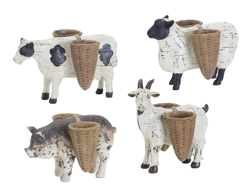 Poly Farm Animal Figurines With Vases (Set of 4) - Black / White