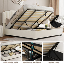 Load image into Gallery viewer, LIFT UP VELVET BEIGE QUEEN SIZE BED
