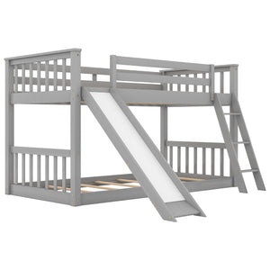 Twin over Twin Bunk Bed with Convertible Slide and Ladder, Gray