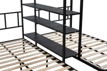 Load image into Gallery viewer, Metal Full over Twin Beds with Shelves/ Sturdy Metal Frame/ Noise-Free Wood Slats/ Comfortable Textilene Guardrail/ Bunk Bed for Three/ Built-in 3-Tier Shelves/ No Box Spring Needed
