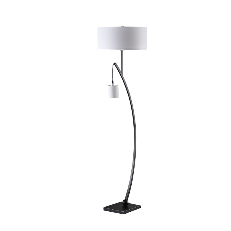Dual Arc Floor Lamp With White Drum Shade - Matte Black