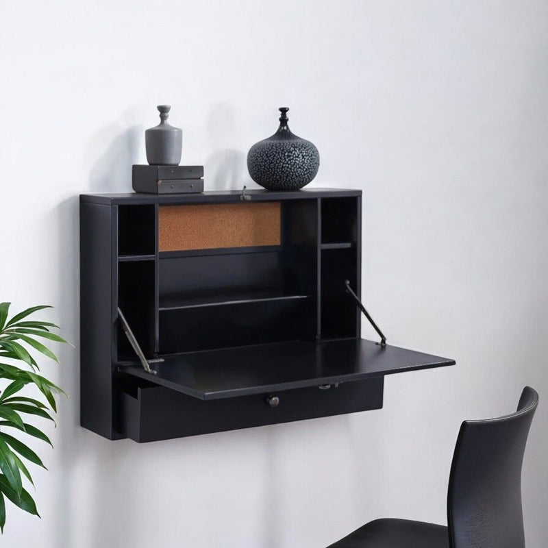 Wood Wall Mounted Folding Floating Desk - Black