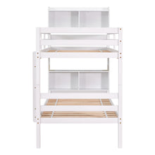 Load image into Gallery viewer, Twin Over Twin Bunk Beds with Bookcase Headboard, Solid Wood Bed Frame with Safety Rail and Ladder, Kids/Teens Bedroom, Guest Room Furniture, Can Be converted into 2 Beds, White
