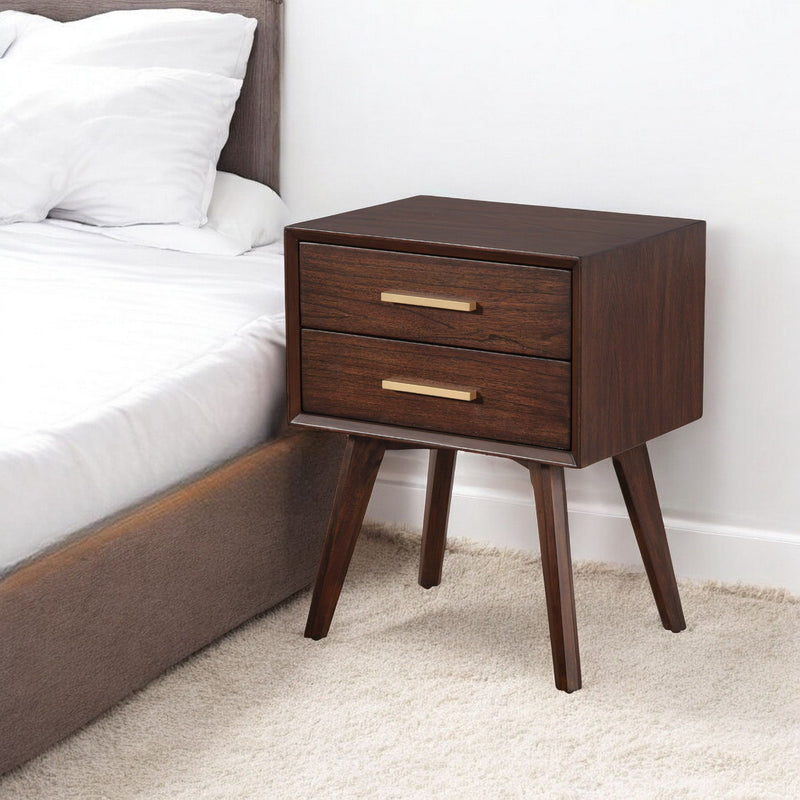 2 Drawer Nightstand - Walnut And Gold