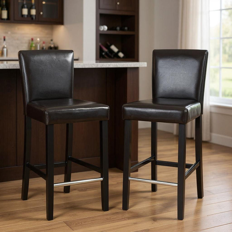 Faux Leather Bar Height Bar Chairs (Set of 2) - Brown / Black
