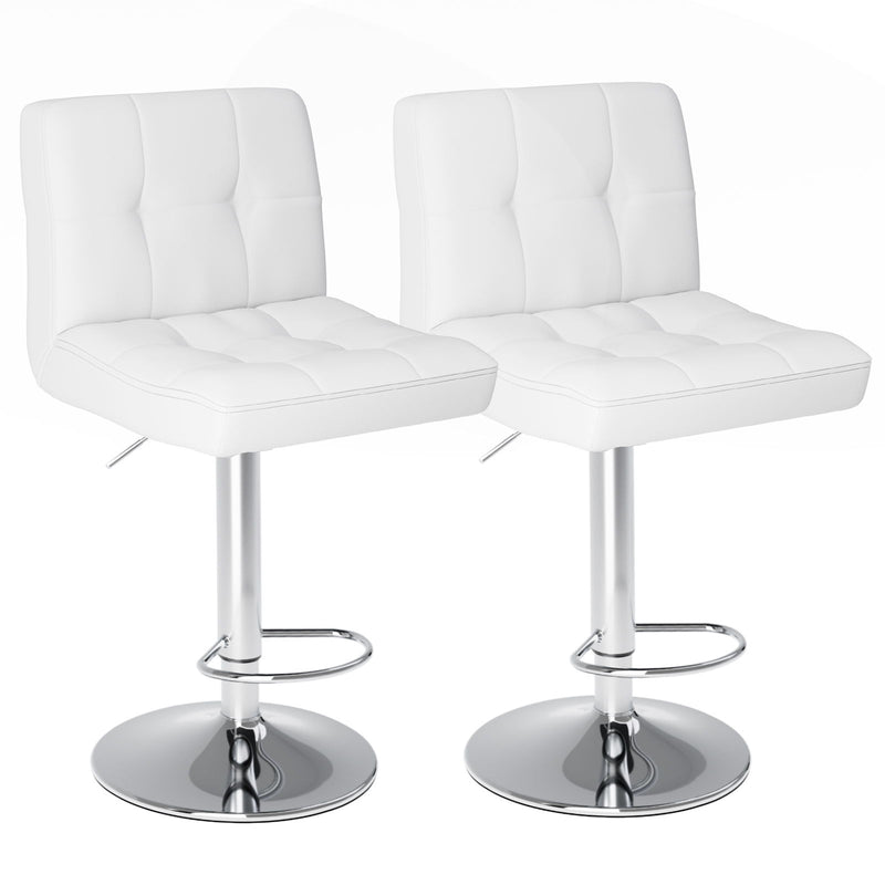 Fabric Faux Leather Aluminum Swivel Bar Chairs (Set of 2) - White / Silver