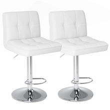 Load image into Gallery viewer, Fabric Faux Leather Aluminum Swivel Bar Chairs (Set of 2) - White / Silver
