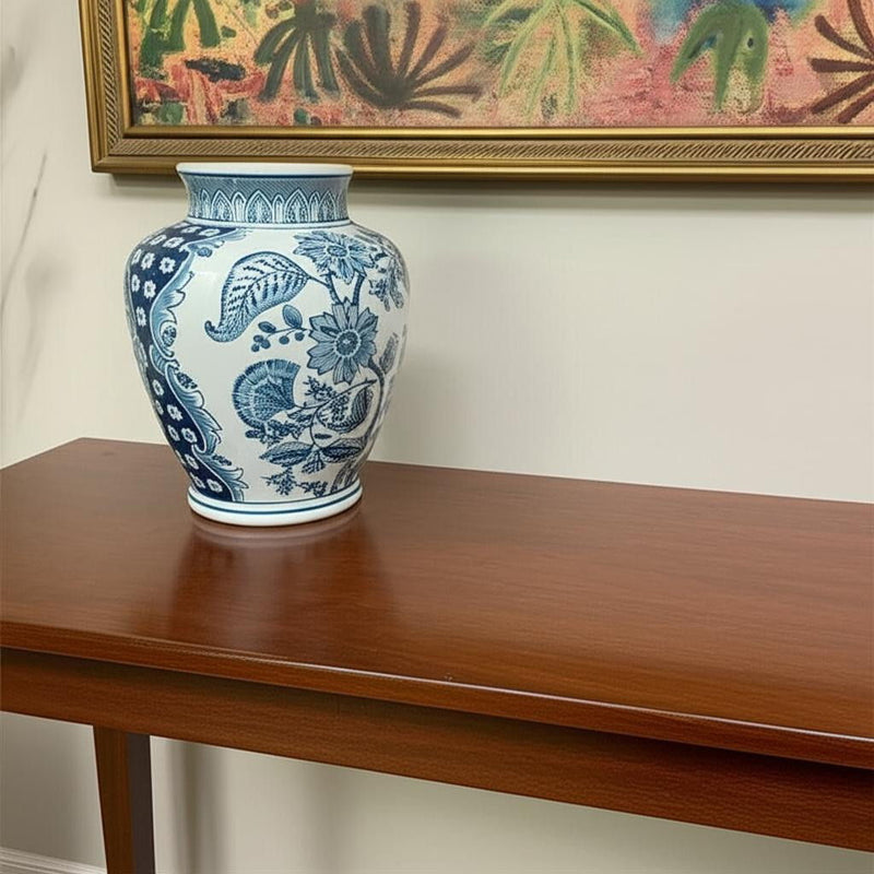 Floral Round Porcelain Jar (565446) - Light Blue / White