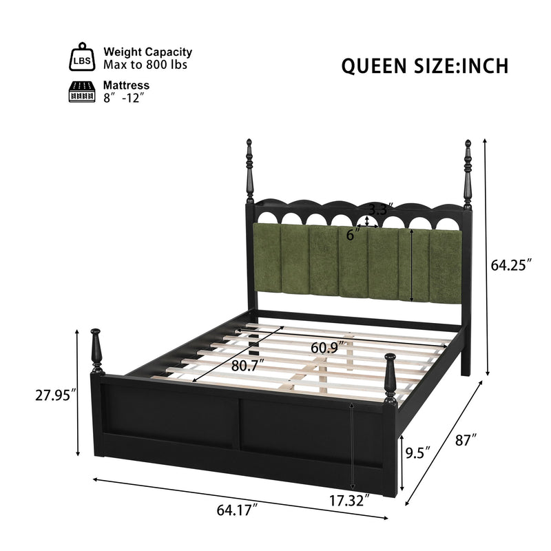 Platform Bed Frame With Tufted Upholstered Scallop Headboard