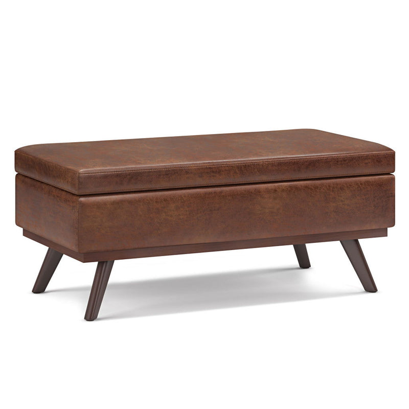 42" Mid-Century Leather Cocktail Ottoman With Storage - Brown
