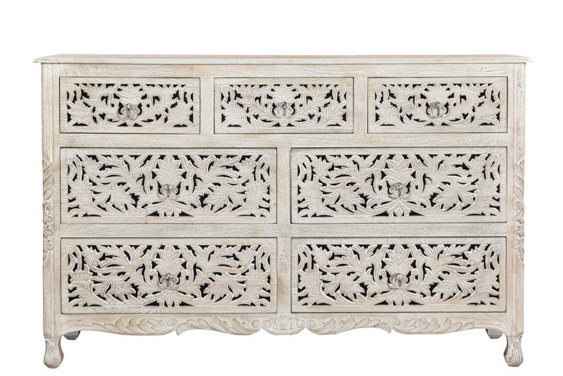 Solid Wood Seven Drawer Dresser - Beige