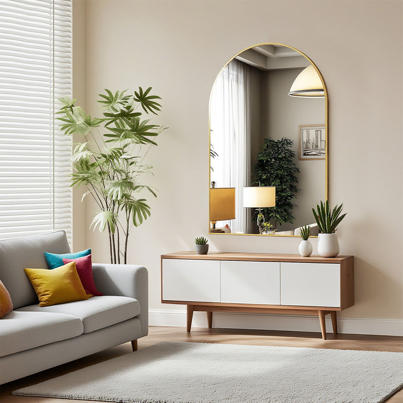 30" Aluminum Arch Framed Accent Mirror - Gold