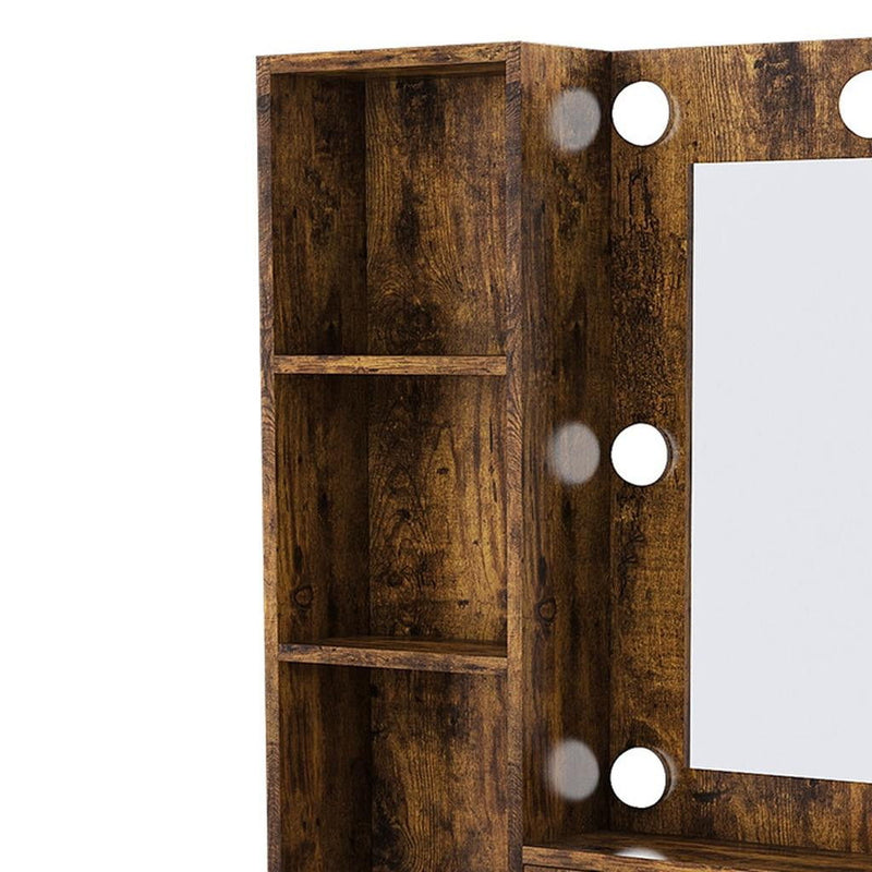 Wood Mirrored Three Drawer Vanity Table Lights - Brown