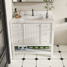 Load image into Gallery viewer, 37&quot; Bathroom Vanity, Multi Functional Cabinet With Doors And Drawers, Frame, Single Faucet Hole - White
