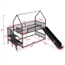 Load image into Gallery viewer, Twin Size Metal Bunk Bed House Bed with Slide and Staircase, Black
