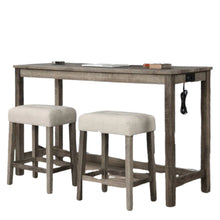 Load image into Gallery viewer, 3 Piece Counter Bar Dining Set Table With Electric Outlet And 2 USB Ports, Tufted Upholstered Stools - Brown / Beige
