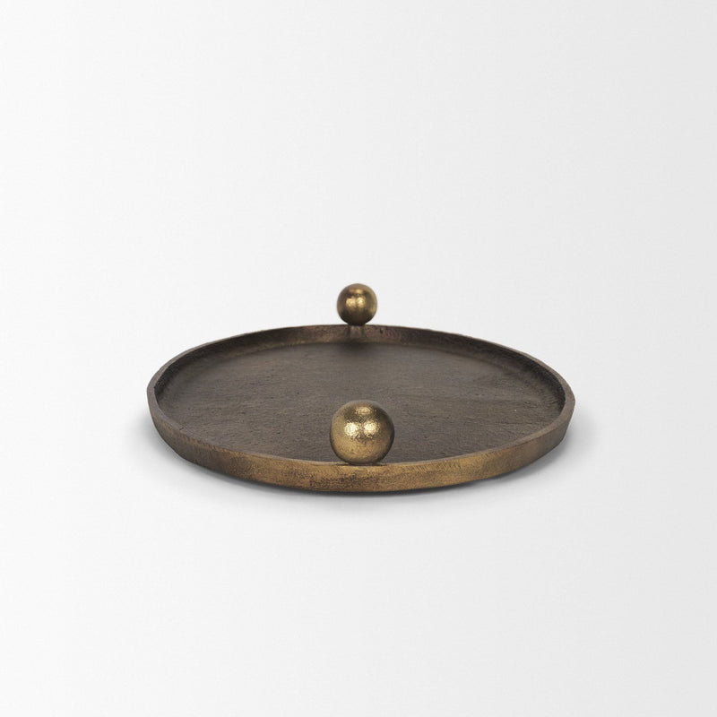 Aluminum Hand Finished Oval Vanity Tray With Handles - Antiqued Gold