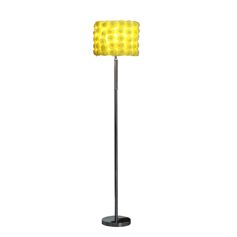 Steel And Acrylic Floor Lamp With Flowers Fabric Drum Shade - Silver Yellow