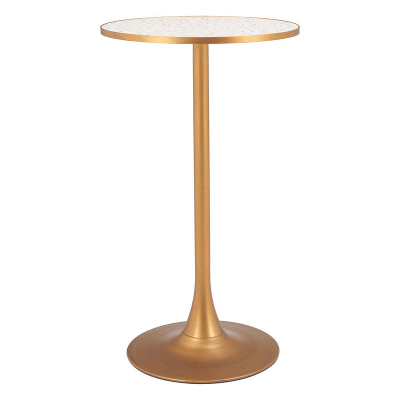 Faux Terrazzo Rounded Bar Table - Beige / Gold