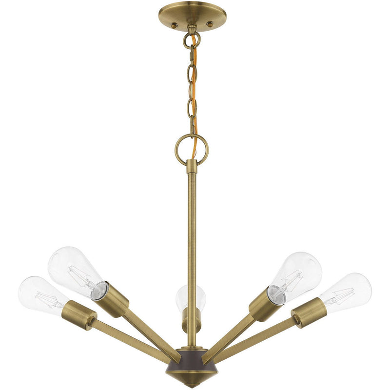 18'' Five-Light Dimmable Chandelier With Shades - Antiqued Brass
