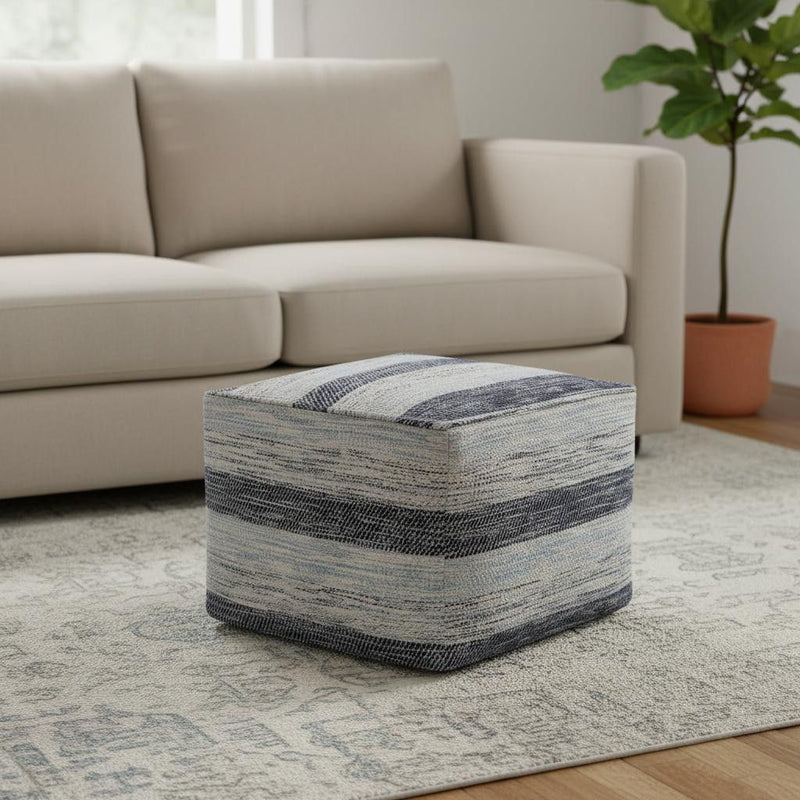 Cotton Pouf Ottoman - Gray / Blue