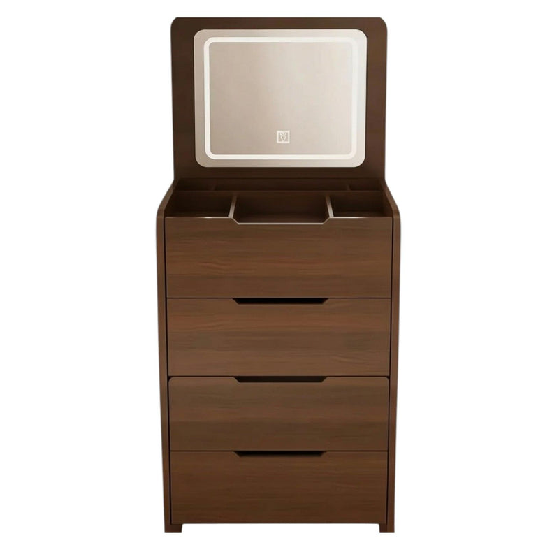 19" Wood Lighted Vanity Mirrored Three Drawer Dresser - Brown