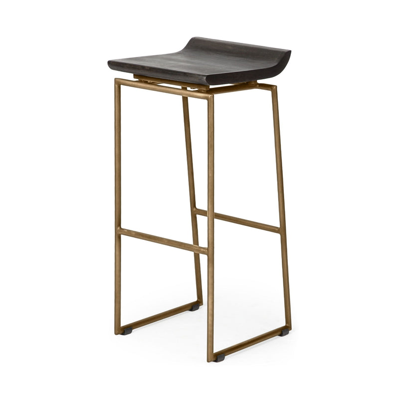 Solid Wood And Metal Backless Bar Height Bar Chair - Black / Gold