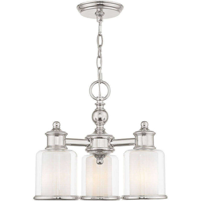 Three Light Metal Dimmable Chandelier With Shades - Nickel / Clear / Opal