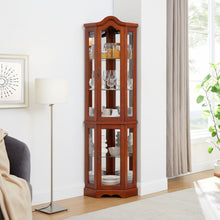 Load image into Gallery viewer, Corner Curio Cabinet With Lights, Adjustable Tempered Glass Shelves, Mirrored Back, Display Cabinet (E26 Light Bulb Not Included) - Walnut
