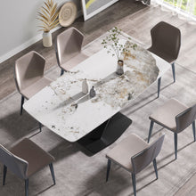 Load image into Gallery viewer, Modern Artificial Stone Pandora White Curved Metal Leg Dining Table, Can Accommodate 6-8 People - Antique White
