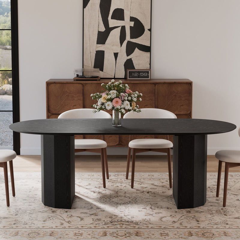 86" Wood Double Pedestal Base Oval Dining Table - Black